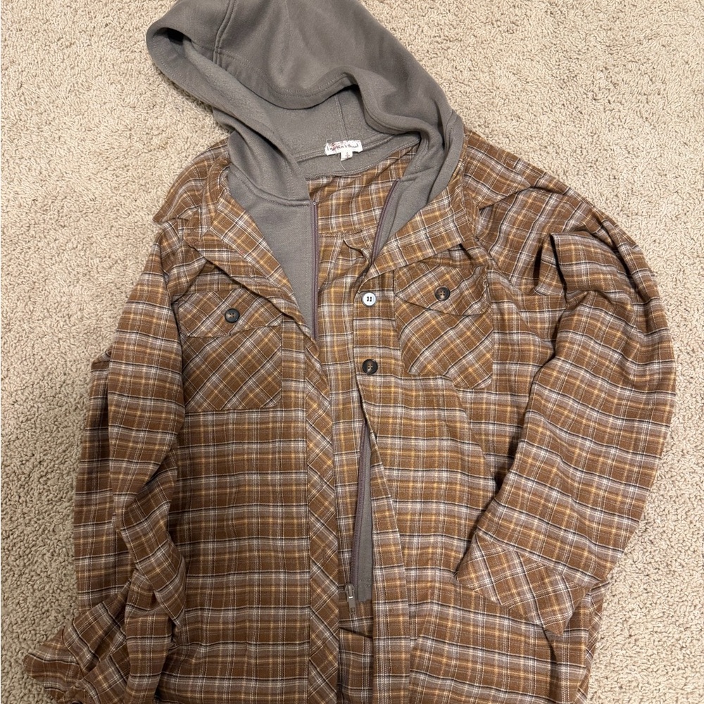 Brown Plaid Hooded Jacket